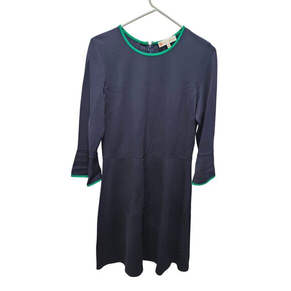 Jude Connally Dresses & Skirts - Jude Connally Navy Blue Fit & Flare Knit Dress Preppy Bell Sleeve Ponte Knit M